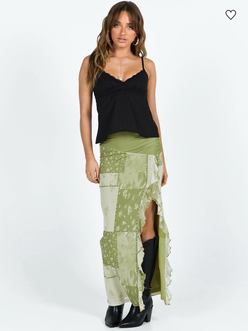 Princess Polly Green Patchwork Maxi Skirt